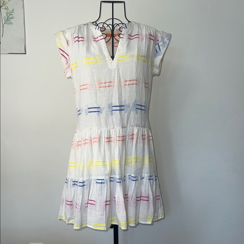 Oliphant White Dress with Multicolor Stripes